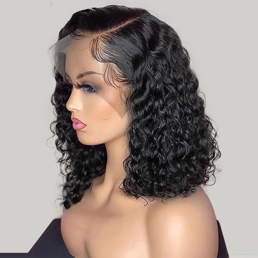 Water Wave Short Curly Bob Wig Lace Closure Wig 13x4 180% Density Lace Front Human Hair Wigs For Black Women